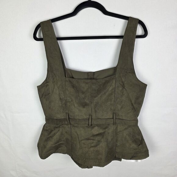 NWT Banana Republic Lucie Vegan Suede Button Down Top Size 12 Olive Green Belted - Picture 3 of 7